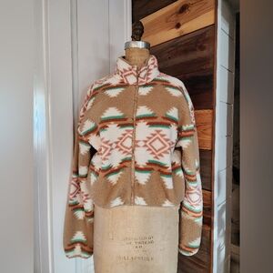 Love Tree Southwest Design Fleece Cropped Jacket